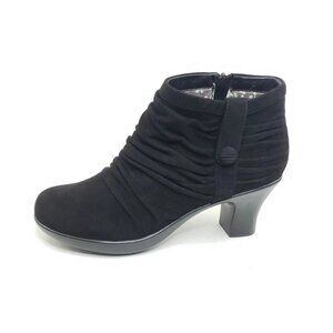 Dansko Buffy Ruched Booties Ankle Heel Black Leather Suede Size 40 US 9.5-10